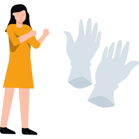 Girl wearing rubber gloves  Illustration