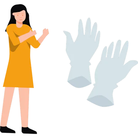 Girl wearing rubber gloves  Illustration