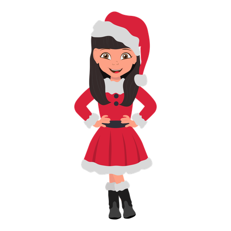 Girl Wearing Santa Costume  Illustration