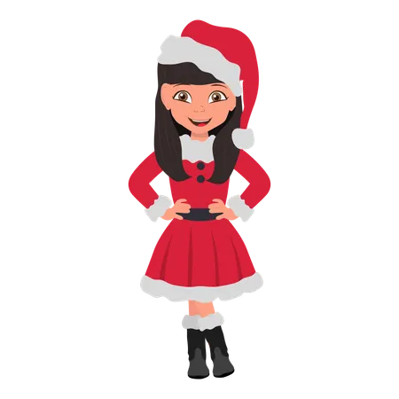 Girl Wearing Santa Costume  Illustration