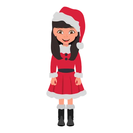 Girl Wearing Santa Costume  Illustration