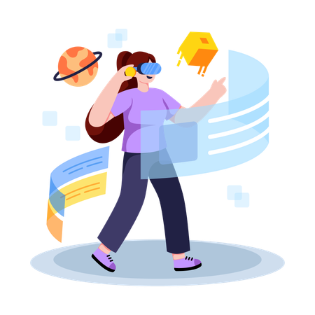 Girl wearing Virtual Reality Headset  Illustration