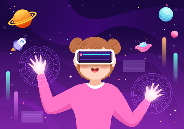 Girl wearing virtual reality headset Illustration