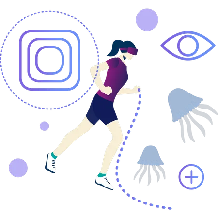 A Girl Wearing VR Is Exercising Illustration
