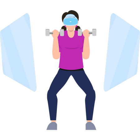 Girl wearing VR glasses doing a workout at home Illustration