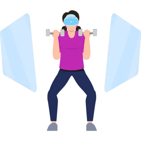 Girl wearing VR glasses doing a workout at home Illustration