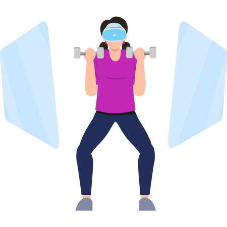 Girl wearing VR glasses doing a workout at home  Illustration