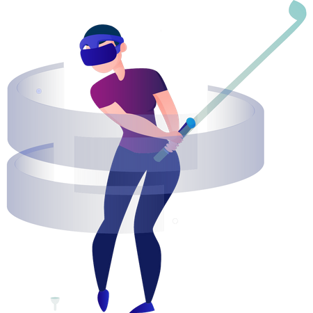 Girl Wearing Vr Playing Hockey  Illustration