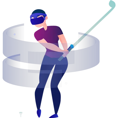 Girl Wearing Vr Playing Hockey  Illustration