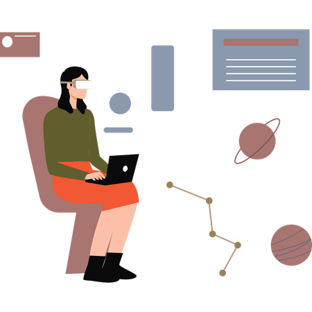 Girl wearing VR using laptop  Illustration