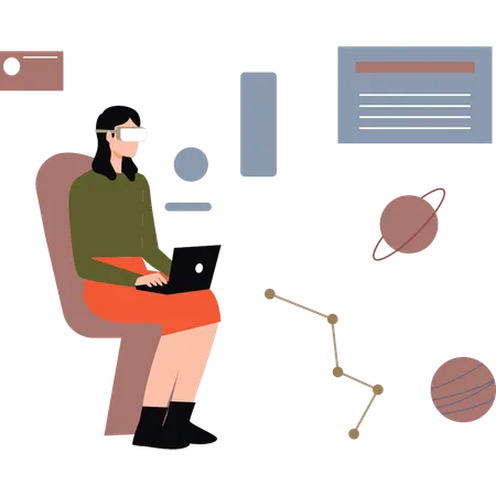 Girl wearing VR using laptop  Illustration