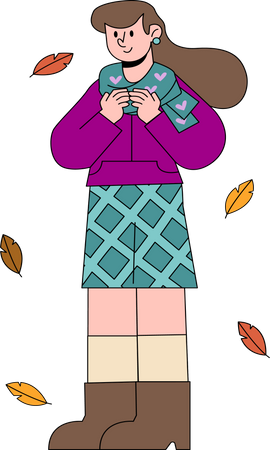 Girl wearing warm clothes during autumn Illustration
