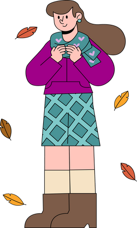 Girl wearing warm clothes during autumn  イラスト