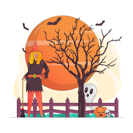 Girl wearing witch costume Illustration
