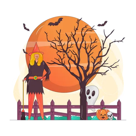 Girl wearing witch costume  Illustration