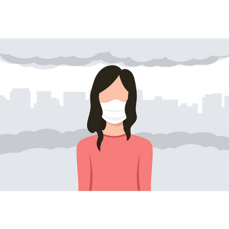 Girl wears a mask to protect herself from air pollution  Illustration