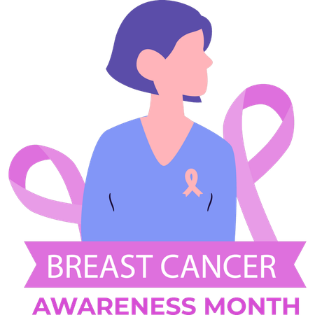 Girl wears a pink ribbon on breast cancer awareness day  Illustration