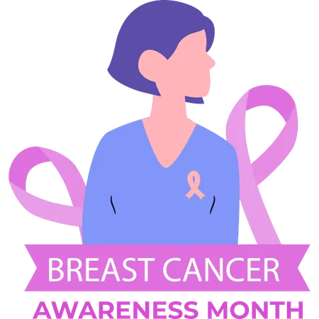 A Girl Wears A Pink Ribbon On Breast Cancer Awareness Day Illustration