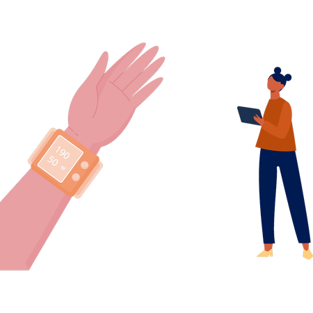 Girl wears digital watch to count sugar level  Illustration