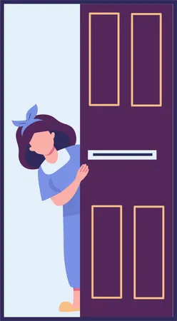 People Are Opening Doors Entering Exiting Home Flat Style Illustration Vector Design Illustration