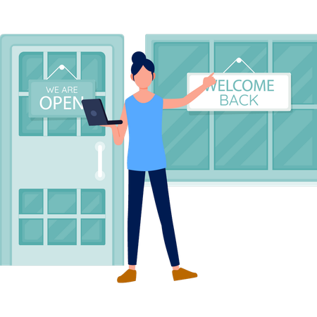 Girl welcoming customers  Illustration