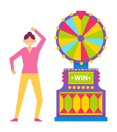 Girl win wheel of fortune  Illustration