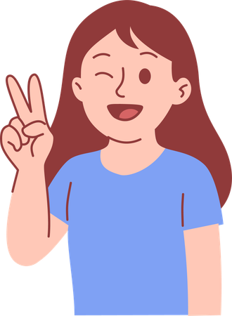 ピースサインをしながらウィンクする女の子  イラスト