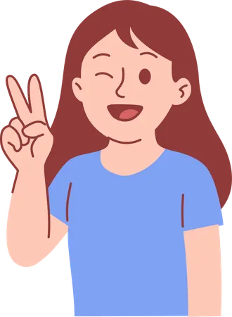 ピースサインをしながらウィンクする女の子  イラスト