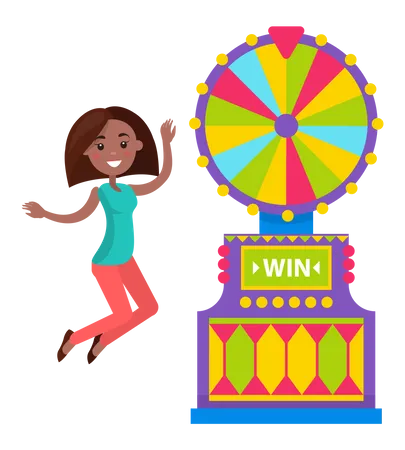 Girl winning wheel of fortune  Illustration