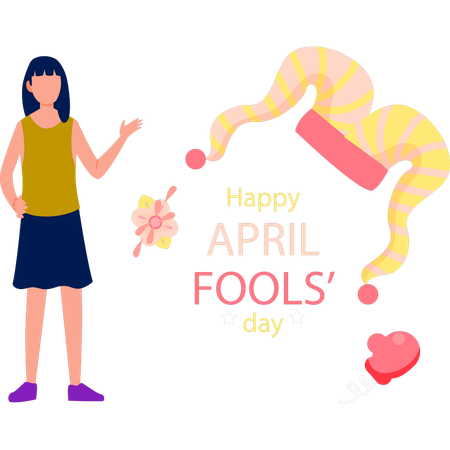 Girl wishing April fools day  Illustration