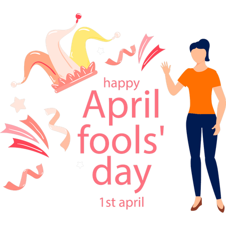 Girl wishing April fools day on 1st April  Illustration