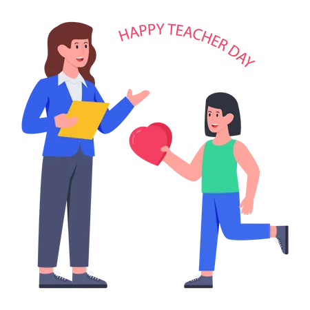 Girl wishing Happy Teacher Day Illustration