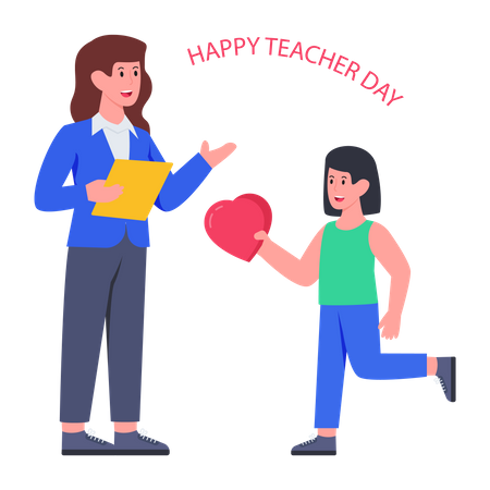 Girl wishing Happy Teacher Day  Illustration