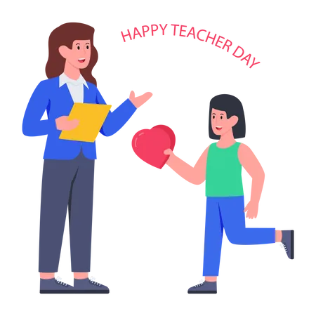 Girl wishing Happy Teacher Day  Illustration