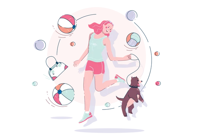 Girl with a dog  Illustration