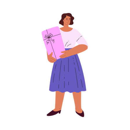 Girl with a gift box in her hands  Illustration