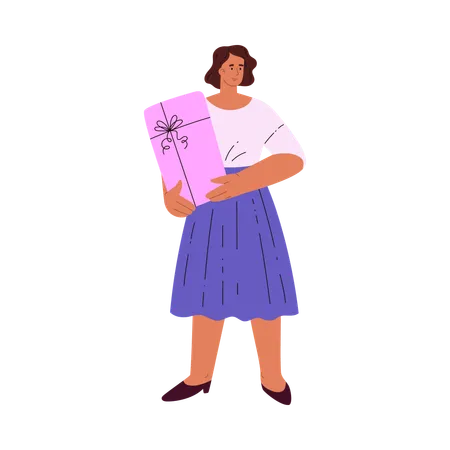 Girl with a gift box in her hands  Illustration