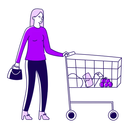 Girl With A Shopping Cart  Illustration
