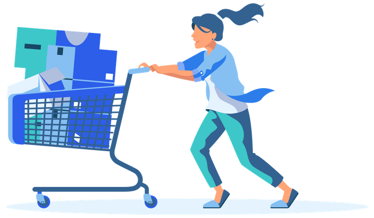 Girl with a shopping cart  Illustration