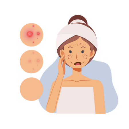 Girl with Acne On Face Illustration