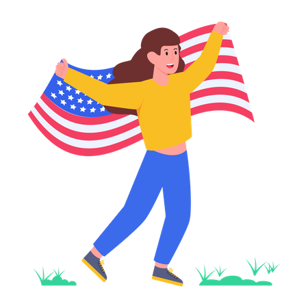 Girl With American Flag Illustration