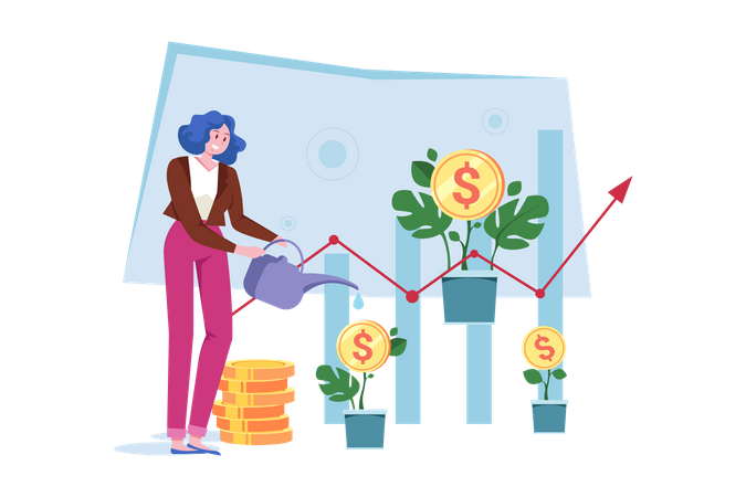 Girl With An Investment Loan Illustration