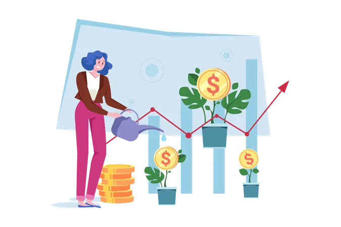 Girl With An Investment Loan  Illustration