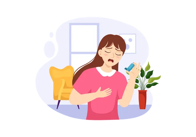 Girl with Asthma Disease  Illustration