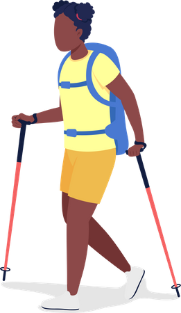 Girl with backpack on Mountain trip  일러스트레이션