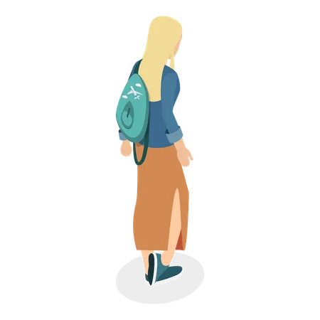 Girl With Backpacks  Illustration