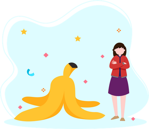 Girl with banana peel  イラスト