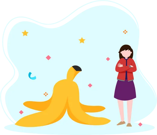 Girl with banana peel  イラスト