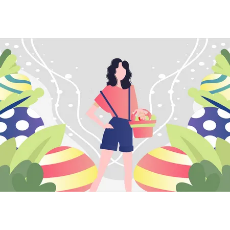 Girl with basket of Easter eggs Illustration