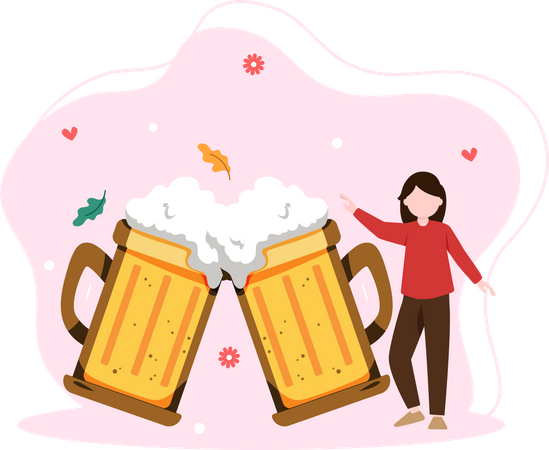 Girl with beer glass  Illustration